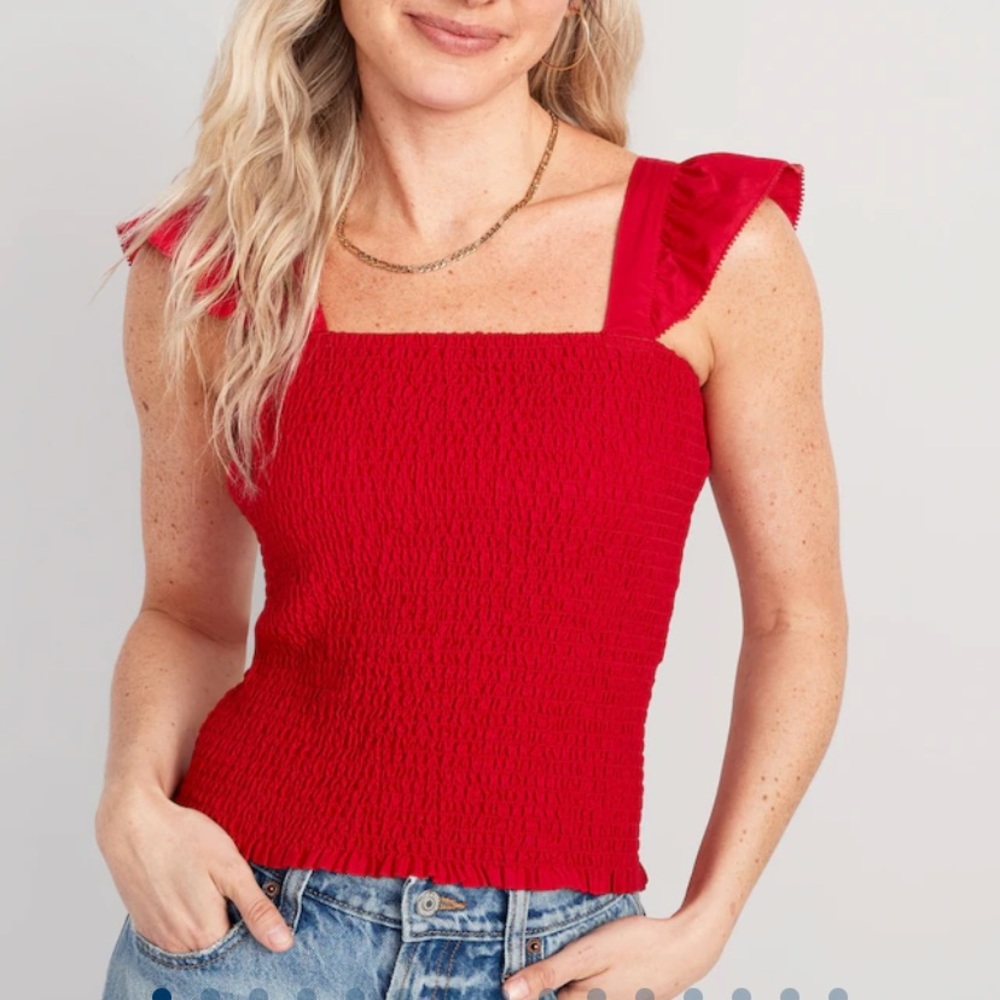 Old Navy Fitted Ruffle-Strap Smocked Red Top size XS